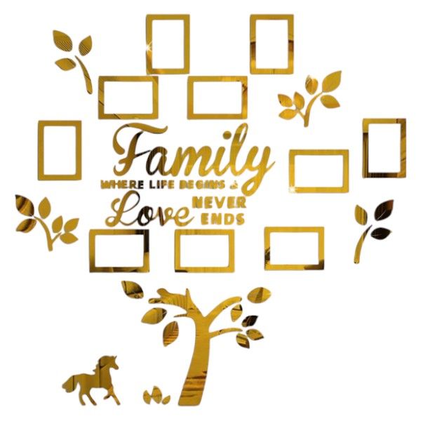10pcs - Family Tree Decorative Wall Stickers With Mirror Effect - Gold