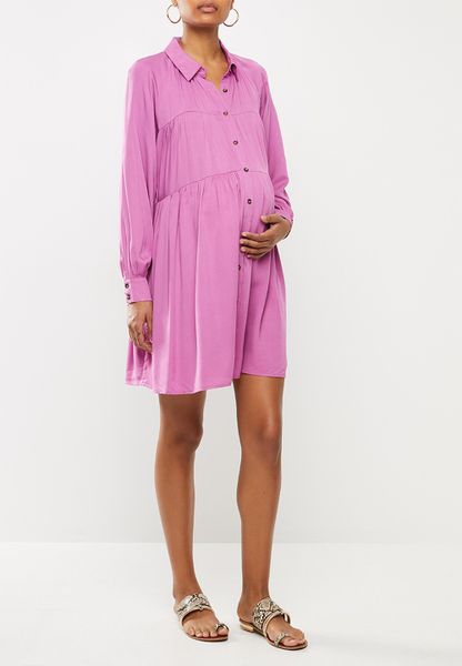 Women's Glamorous Maternity tiered long sleeve dress - orchid