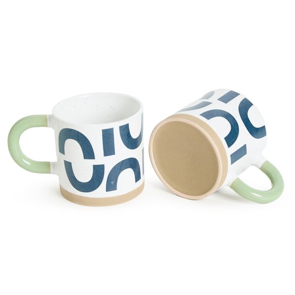 George &amp; Mason Chunky Retro Stoneware Mugs 400ml - Set of 2 - Blue &amp; Green