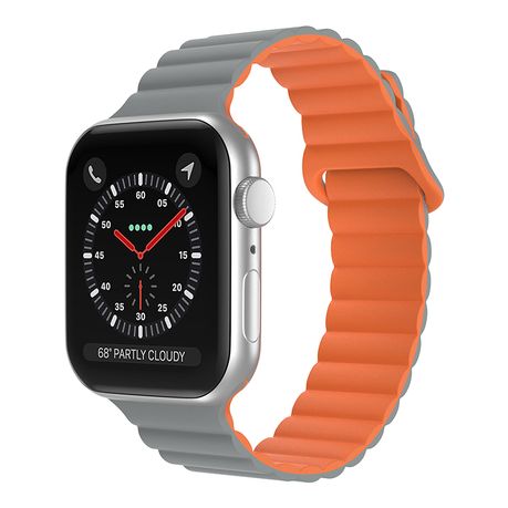 Ribbed Watch Strap with Buckle compatible with Apple Watch 42 44 45mm Grey Orange Shop Today. Get it Tomorrow takealot