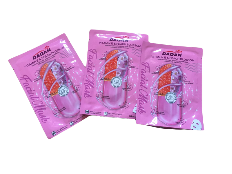 3 Piece Vitamin E And Peach Blossom Facial Mask Sheet