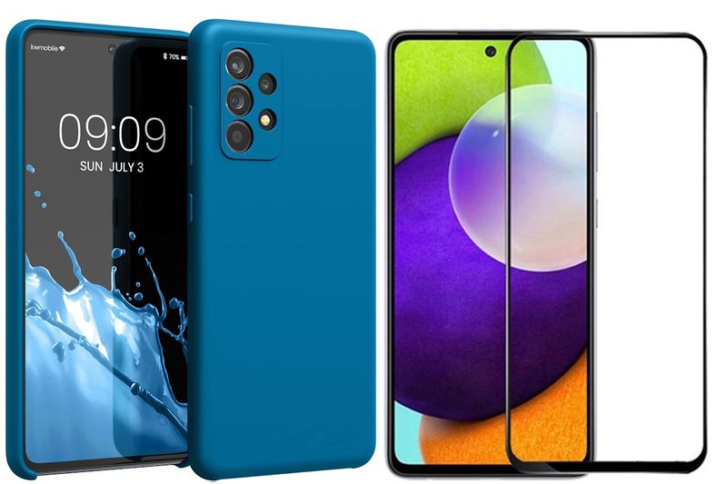 Blue Silicone Case &amp; Screen Protector Combo For Samsung Galaxy A52 &amp; A53