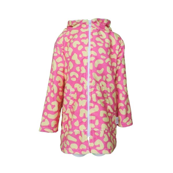 Girls Pink Yellow Leopard Print Hooded Beach Towel Zip Long Sleeve Swim