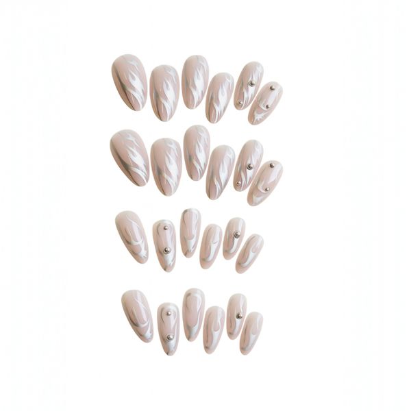 24 Piece - Chrome Flame Press-On Nails With Rhinestone Accents-Multicolour
