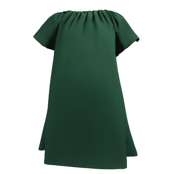 Kids-Gathered Peasant Neckline Dress-Knee Lenght Botanic Green