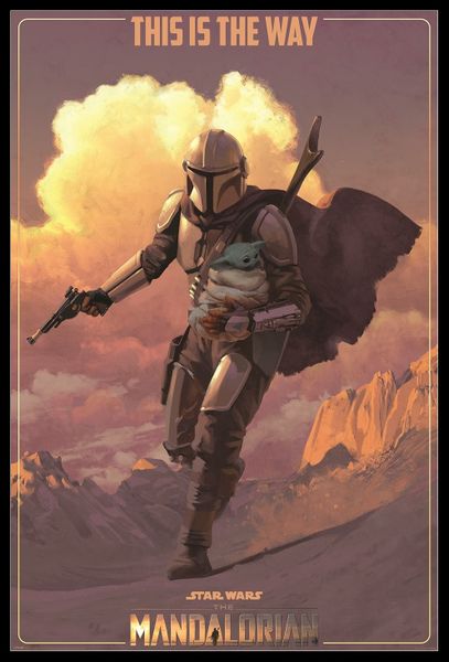 Star Wars: The Mandalorian - On The Run Poster with Black Frame