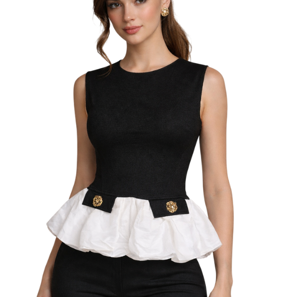 Missy Missi Ladies Sleeveless Peplum Top with Contrast Frill