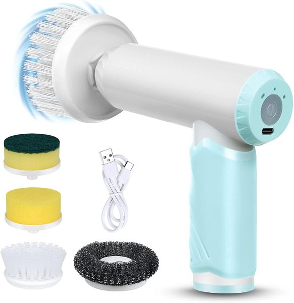 Multifunctional Electric Cleaning Brush With Handle And 6Heads White-Green