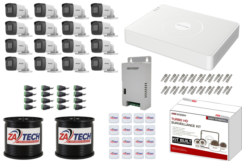 HIKVISION 16CH DVR Kit with 2MP Cameras, Zatech Cables, PSU &amp; Boxes