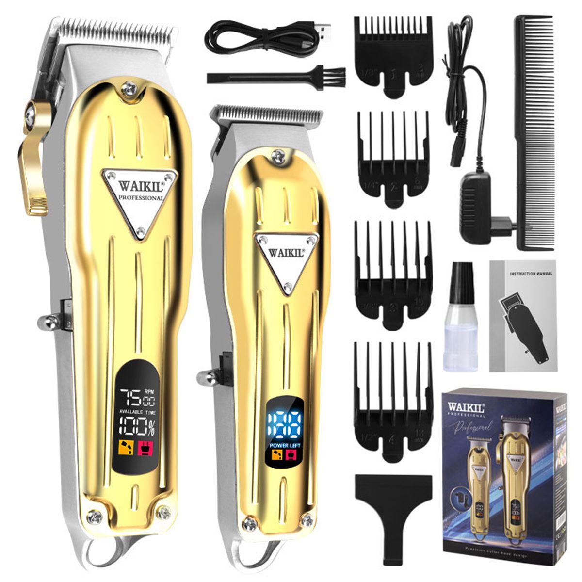 WAIKIL 2000mAh Professional Hair Clippers & Low Noise Cordless Haircut Set