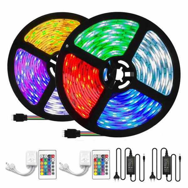 2PCS 5M SMD 5050 60LED RGB Strip Light with a 24-key controller
