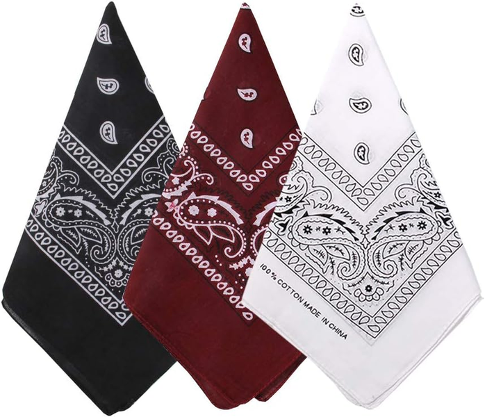3 Pack 100% Cotton Paisley Pattern Bandanas