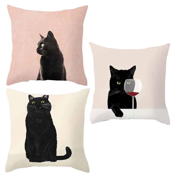 Home Decorative Playful Cat Throw Pillow Cushion Cover Set of 3(45cm)