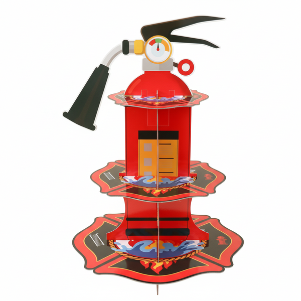 3 Tier Firefighter Theme Cupcake Dessert Display Stand - Multicolor