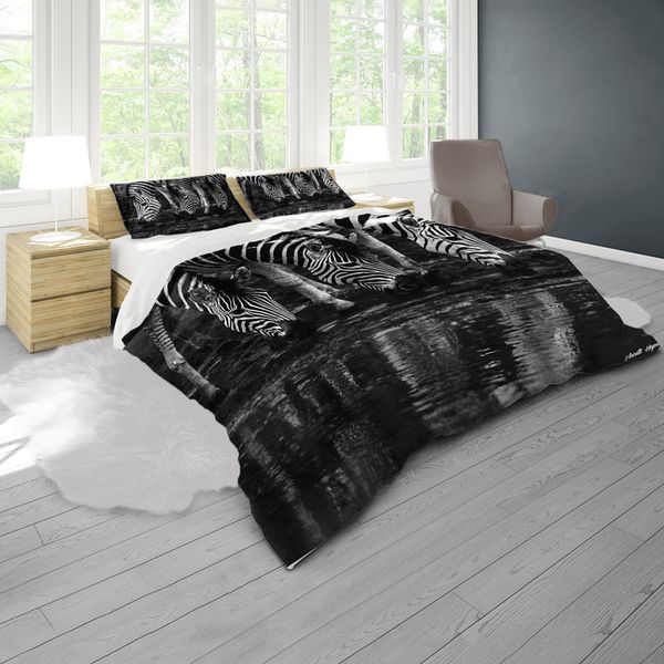 Zebras Drinking Water by Annette Heymans 2400x2100 Queen Duvet