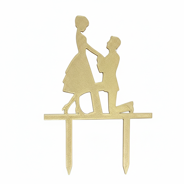 Engagement Proposal Cake Topper - Gold - 12.5 × 14 × 2 cm