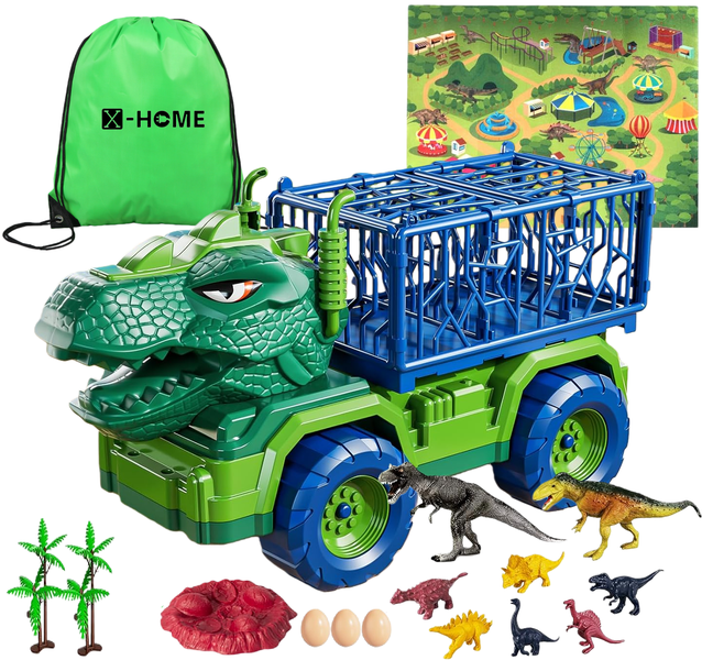 X-HOME Kids Dinosaur Truck with Toy Dinosaurs, Egg Nest, Play Mat &amp; Fun Bag