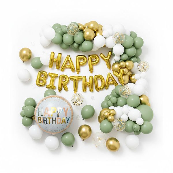 Sage Green &amp; Gold 100 Piece Birthday Balloon Arch Kit &amp; Decor