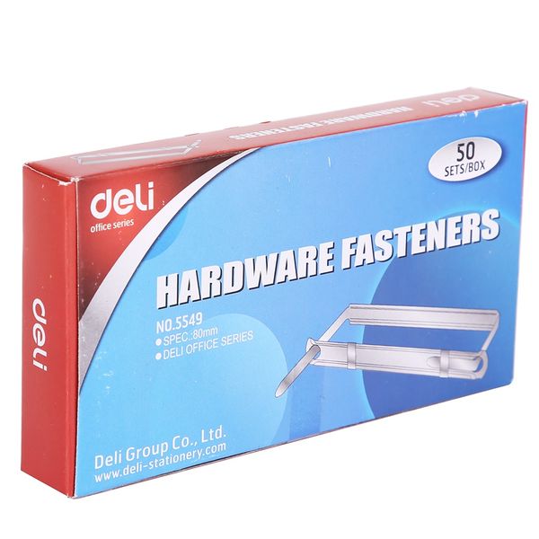 DELI Fasteners 80mm, 2 Hole Binding, Silver, 50's