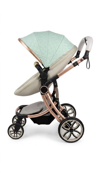 3-in-1 Luxury Baby Stroller with Rose Gold Frame &amp; Quilted Mint Canopy