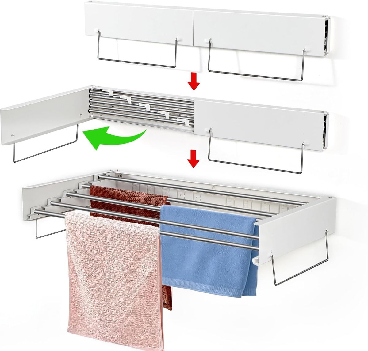 100cm Wall Mounted Hidden Clothe Drying Rack Foldable-Pull-Out Laundry Rack