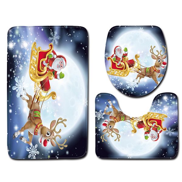 3 Pcs Bathroom Rug Mats Set Toilet Lid Cover Santa Claus Pattern
