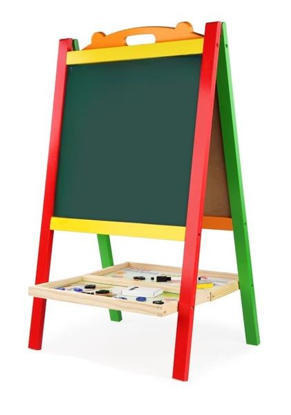 Wooden Easel Double Sided Whiteboard &amp; Chalkboard with Accessories