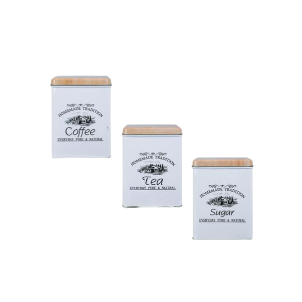 3x Storage Tin 10,5x14,5cm Coffee/Sugar/Tea