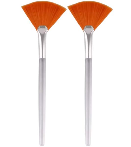 Pack Of 2 Fan-Shaped Soft Bristle Facial Mask Brush With Transparent Handle