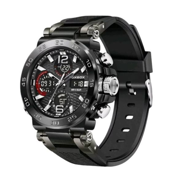 FOXBOX - Men's Water Resistant Watch With Multi-Function Feature - Black
