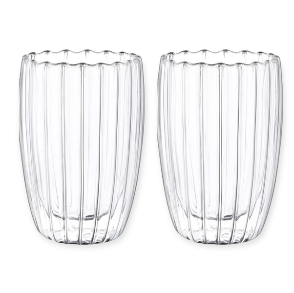 450ML Borosilicate Double Wall Ribbed Glass - Pack of 2