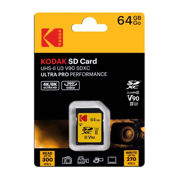 Kodak 64GB SD Card Ultra Pro with UHS-II U3 V90 for 4k or 8k Capture