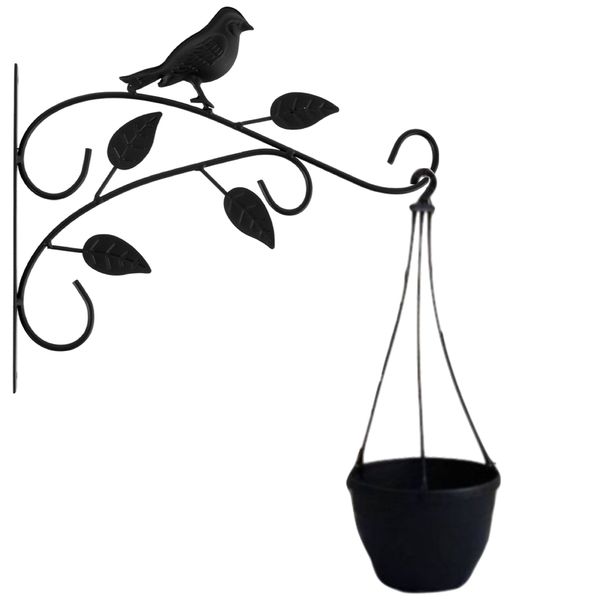 Garden Decor Wall Mounted Bird Flower Pot Hook With Hanging Black Pot Plant