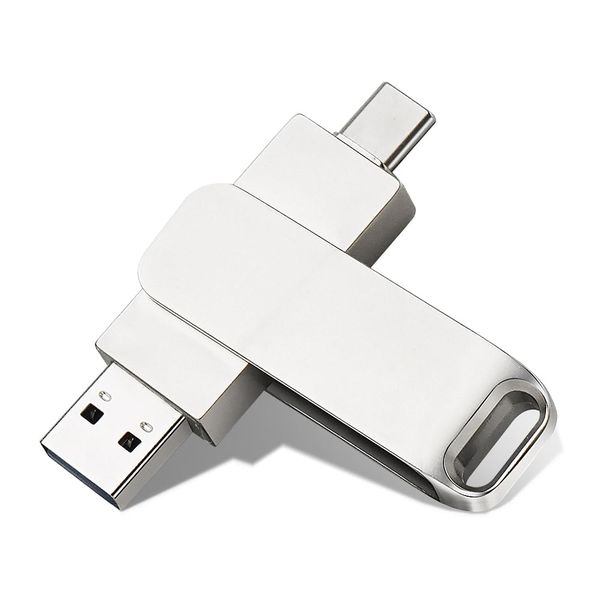 2-in-1 USB 3.0 USB C Flash Drive 256GB, Silver, 360 Rotation Portable