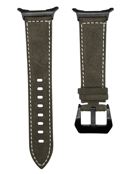 Suede Leather Strap Compatible With Samsung Galaxy Watch 8-Army Green