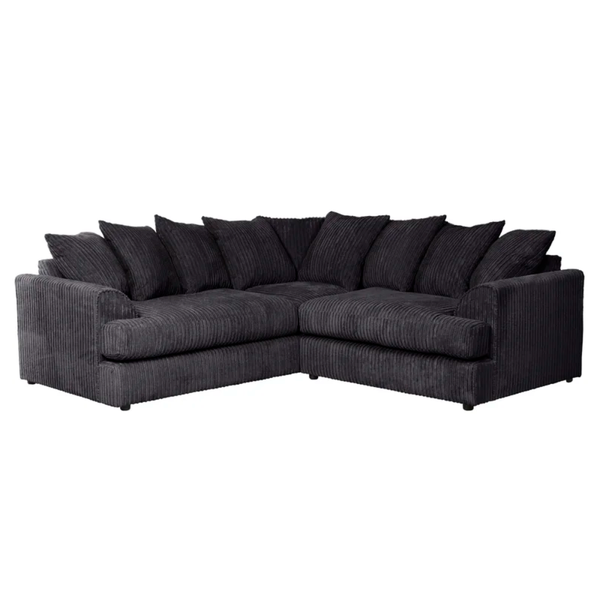 Angela Cord Corner Sofa - Velvet - Black
