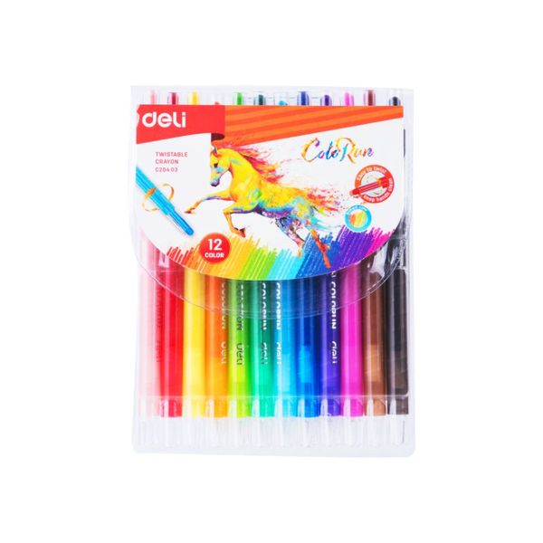 Deli Twistable Crayon Round Barrel Full Length 12 Colors