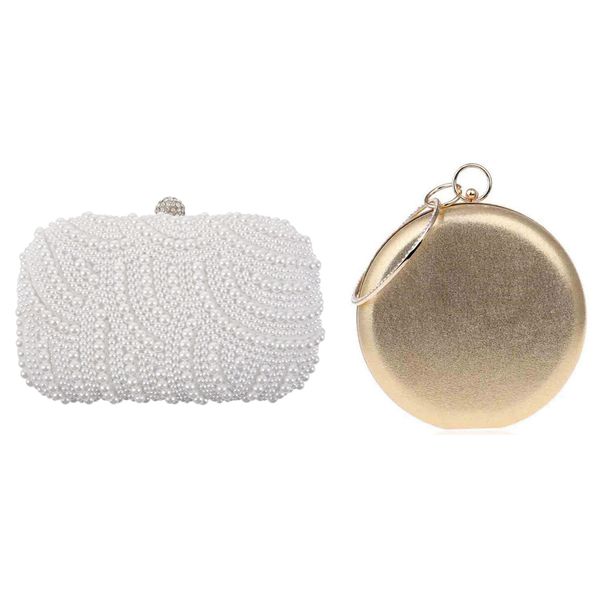 Round Shaped Women Evening Bags Diamonds Simple Gold