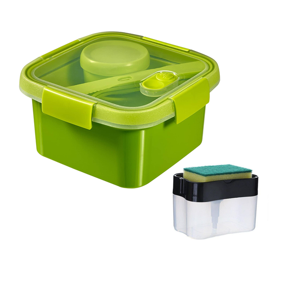 Salad Container Bowls and Soap Pump With Sponge Caddy