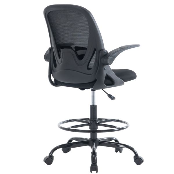 Tall Drafting Chair with Footrest Ring Extendable Height Pedestal Desk