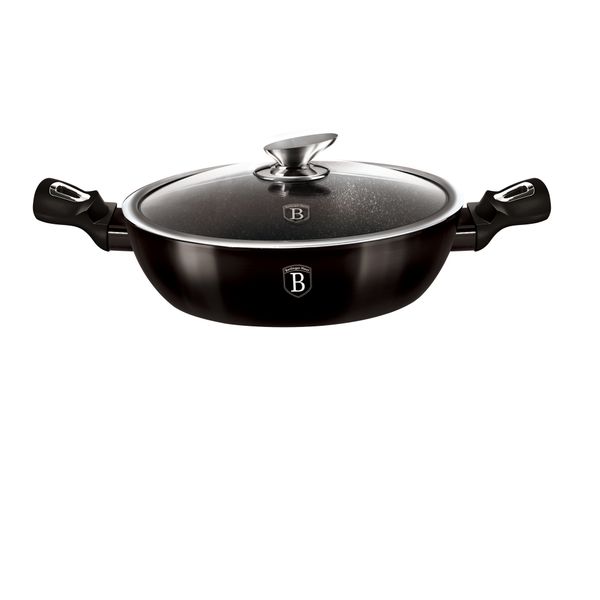 Berlinger Haus 24 cm Marble Coating Shallow Pot &amp; Lid - Shine Black Edition