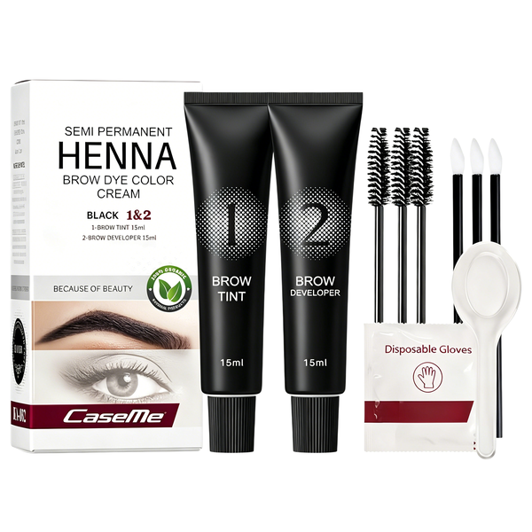 CaseMe 2in1 Eyebrow &amp;Eyelash Tint Kit (Black)-Henna Based Brow Dye,Natural