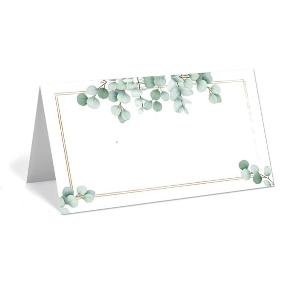 Double Sided Green Leaves and Gold Table Place Cards