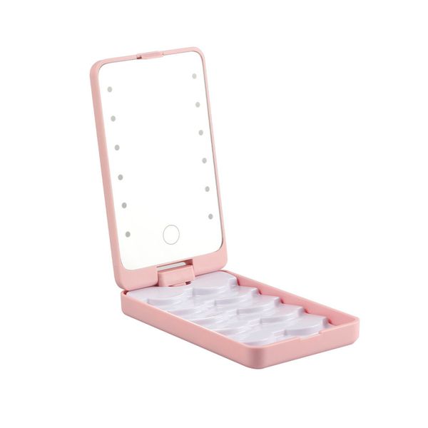 Eyelash Holder Case False Eyelash Container Organizer with LED Light Mirror
