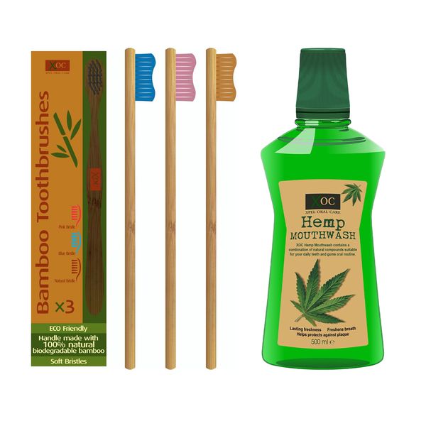 Xpel Oral Care Biodegradable Bamboo Toothbrush &amp; Organic Hemp Oil Mouthwash