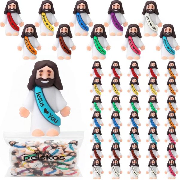PEISKOS 50 Pcs Mini Jesus Figures Jesus Loves You Religious Christ Gift Set