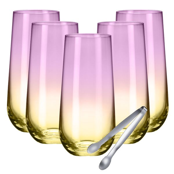 Highball Drinking Glasses - Champagne Glasses Including Ice Cube Tongs - 7-Piece