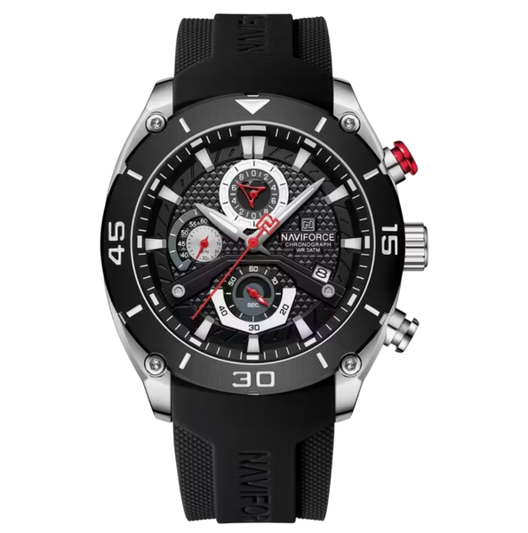 NAVIFORCE Men Black-Silver Rubber Light Up Sport, Leisure