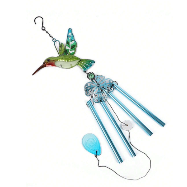 Metal &amp; Glass Hummingbird Wind Chime with Aluminum Tubes