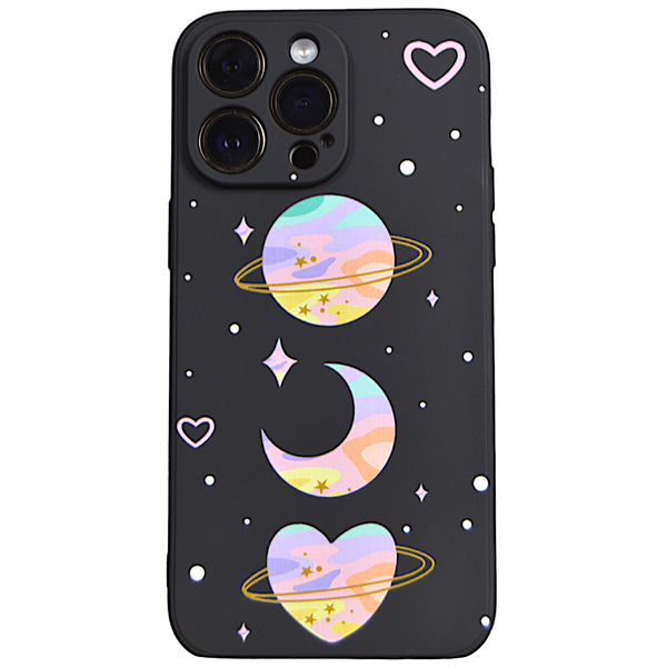 Black Phone Case with Moon Crescents for iPhone 15 Pro Max